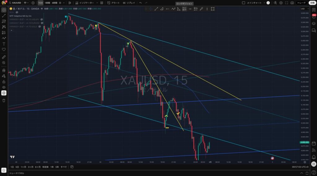 1/30(金)：XAUUSD（ゴールド）撤退